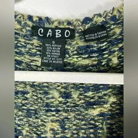 CABO Open Front Cardigan Cozy Chunky Knit Blue Green Mohair Women’s Size Small - Picture 9 of 10